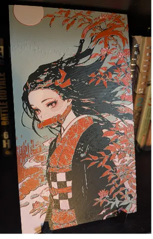 Illustration Nezuko pixel art manga — décoration geek artisanale rétro